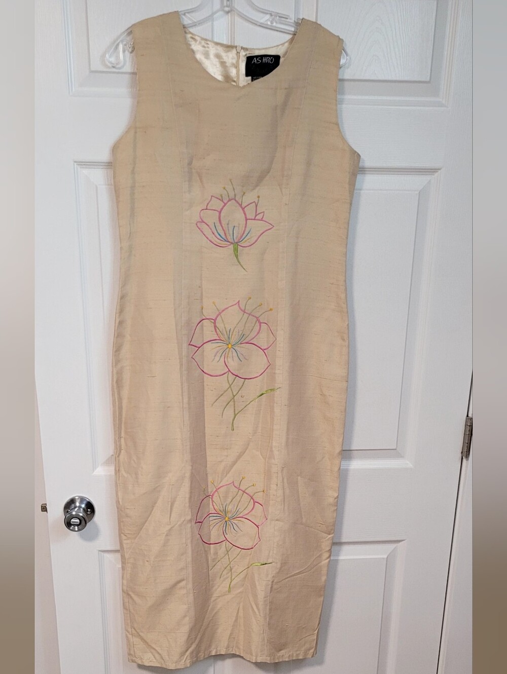 Ashro Cream Midi Skirt with Pink Floral Embroidery